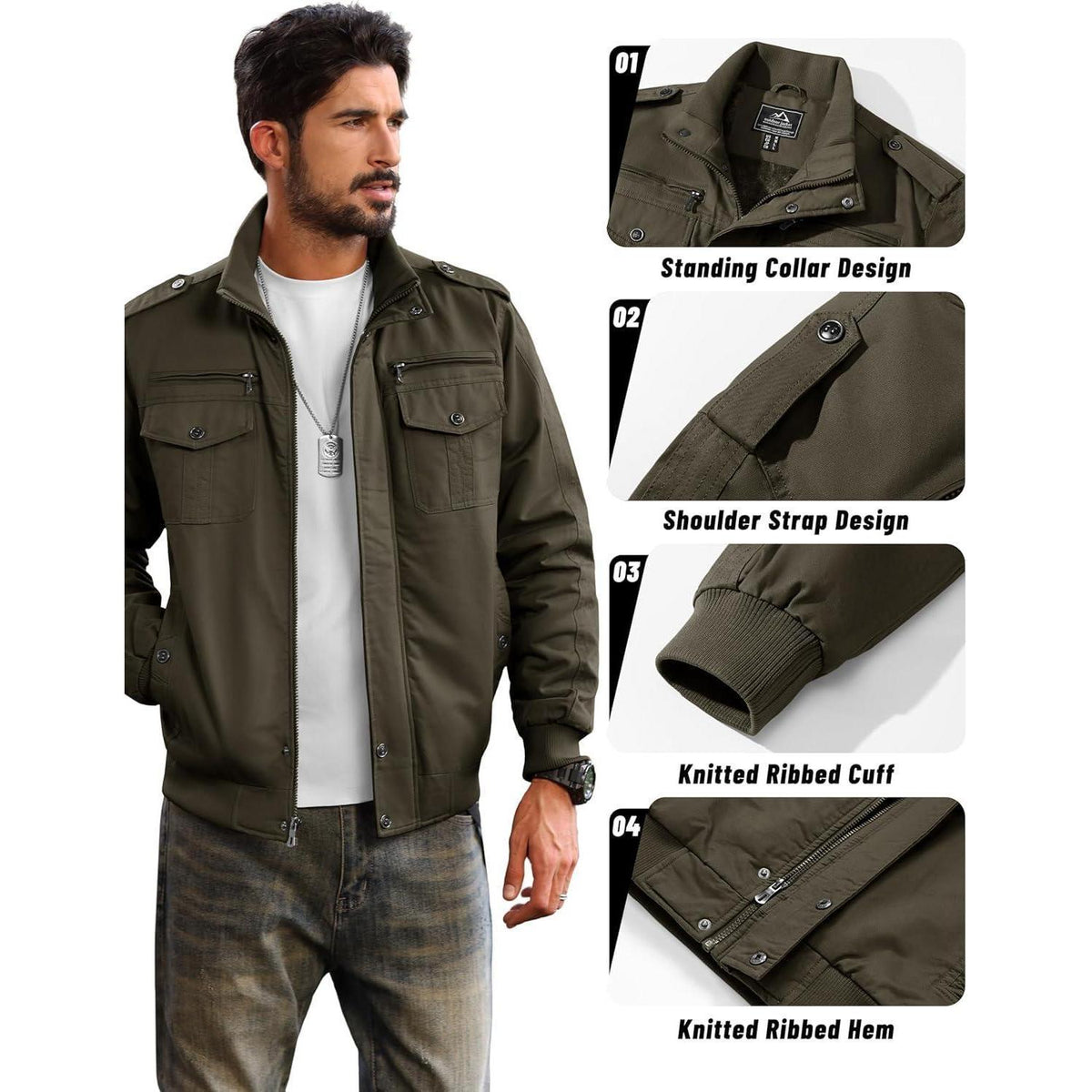 Herren Fleecejacke Winterjacke Warm & Funktional Armeegrün