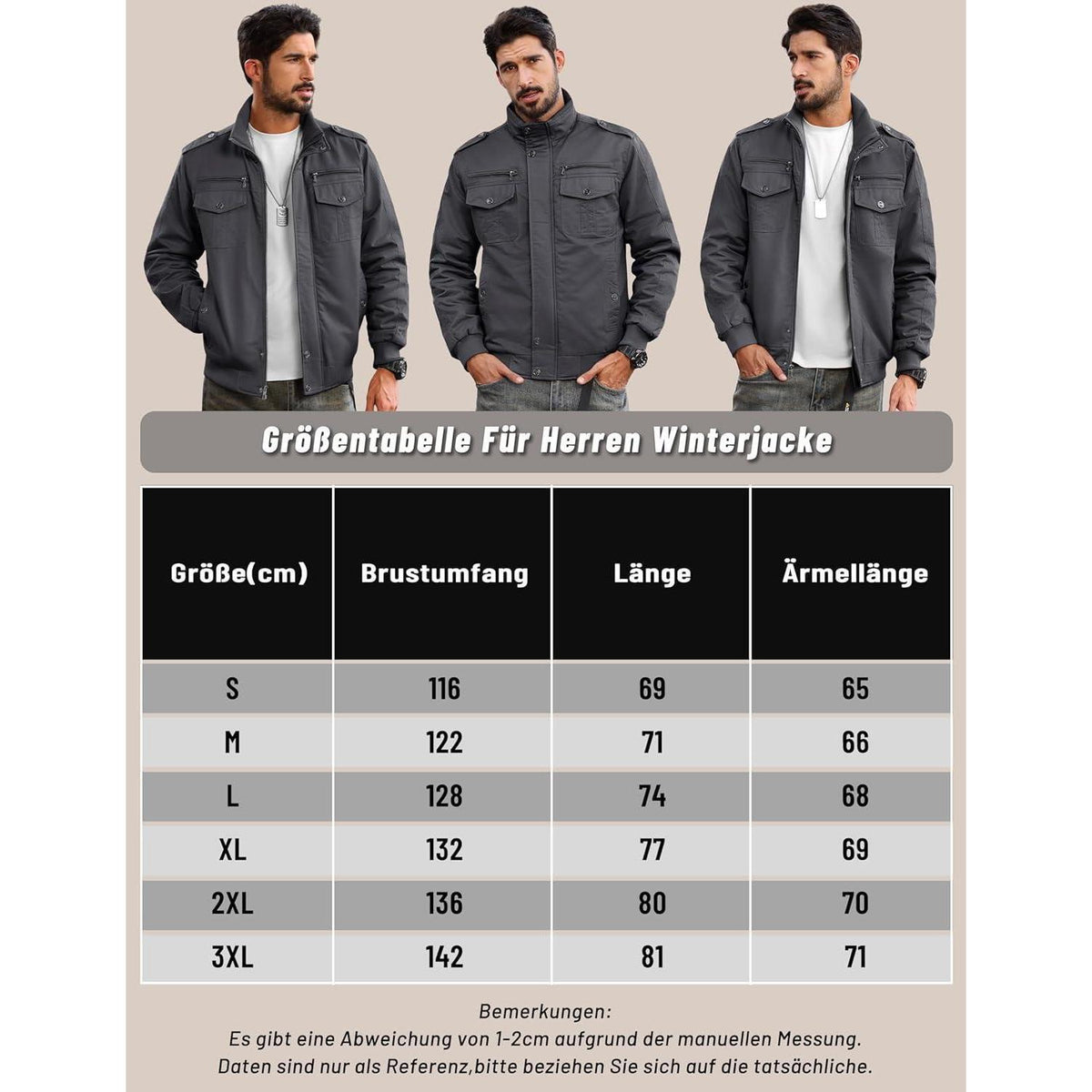 Herren Fleecejacke Winterjacke Warm & Funktional Grau XL