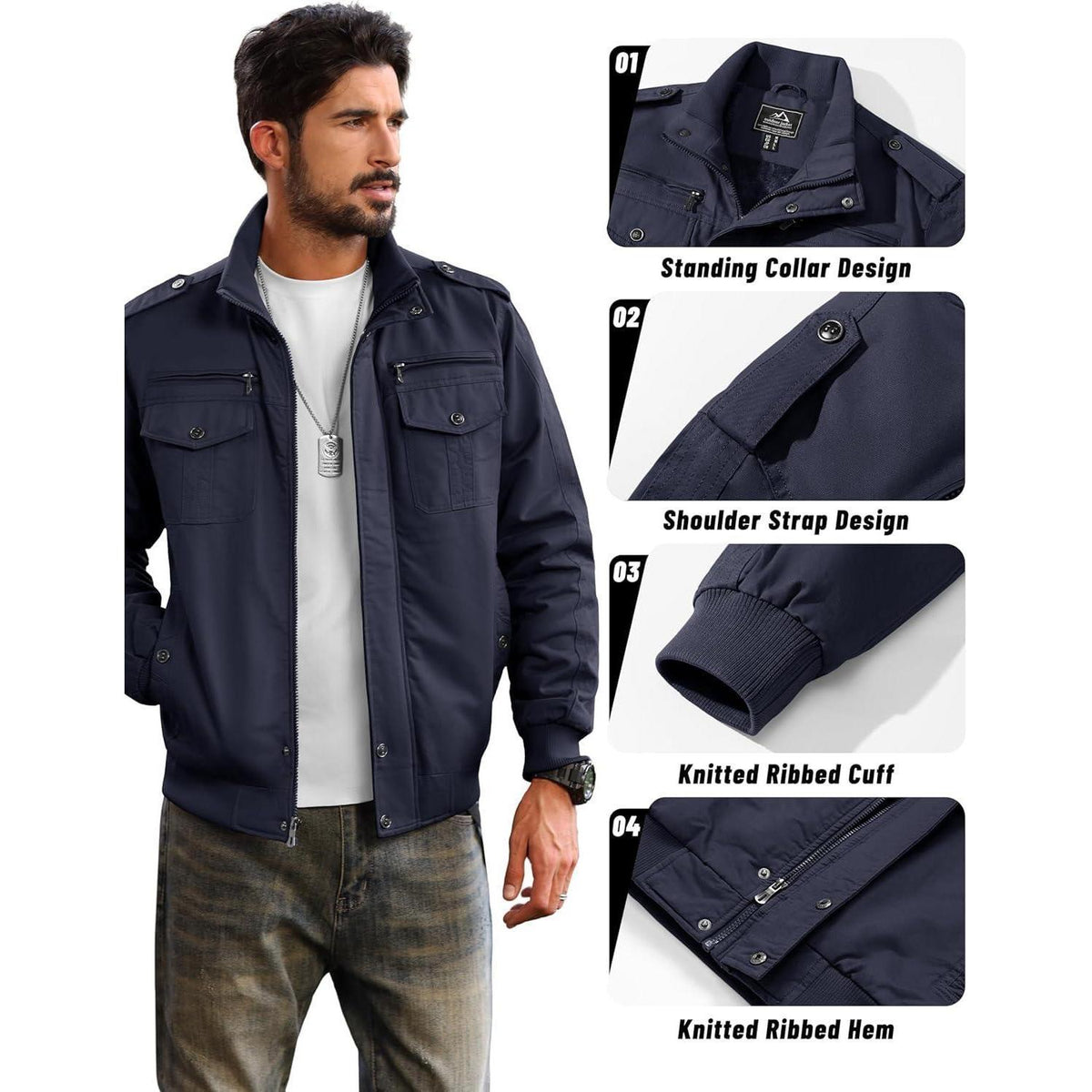 Herren Fleecejacke Winterjacke Warm & Funktional Dunkelblau XXL