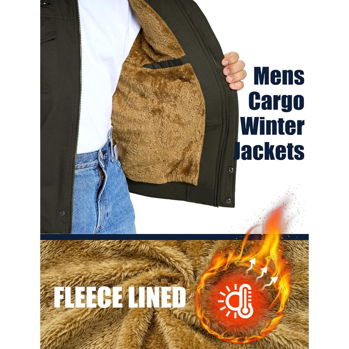 Herren Fleecejacke Winterjacke Warm & Funktional Armeegrün XL