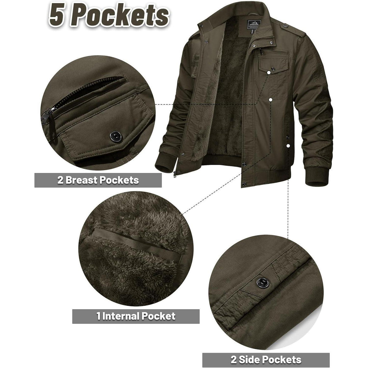 Herren Fleecejacke Winterjacke Warm & Funktional Armeegrün XXL