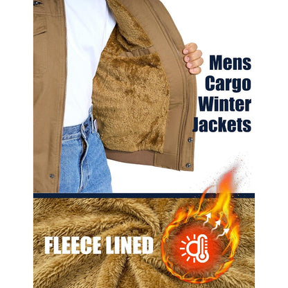 Herren Winterjacke Warm Fleece Übergangsjacke Militärstil Khaki L