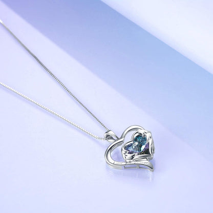 925 Sterling Silber Herz Anhänger Halskette mit Swarovski Kristallen - Geschenk für Damen