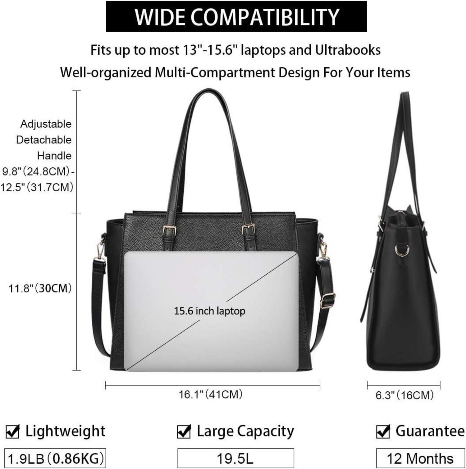 Große Laptop-Handtasche Damen Schwarz 15.6 Zoll Elegant