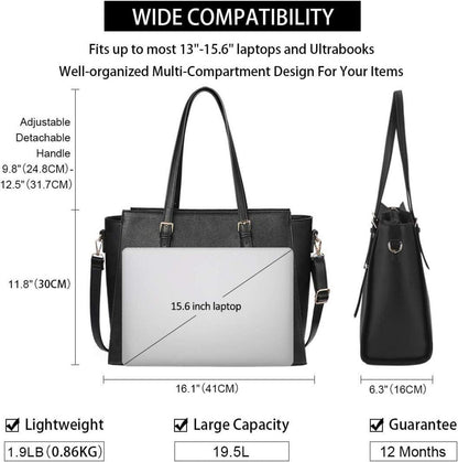 Große Laptop-Handtasche Damen Schwarz 15.6 Zoll Elegant