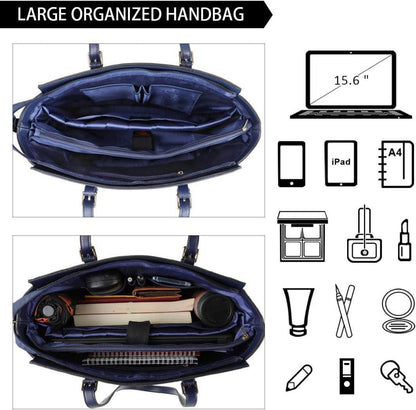 Schwarze Damen Handtasche Groß 15.6 Zoll Laptop Schultertasche Luxus Leder Büro Umhängetasche