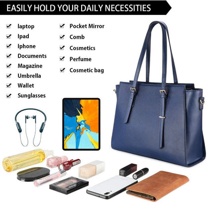 Handtasche Damen Schwarz Groß Leder 15.6 Zoll Laptop Umhängetasche