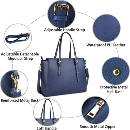 Handtasche Damen Schwarz Groß Laptop 15.6 Zoll Leder Umhängetasche