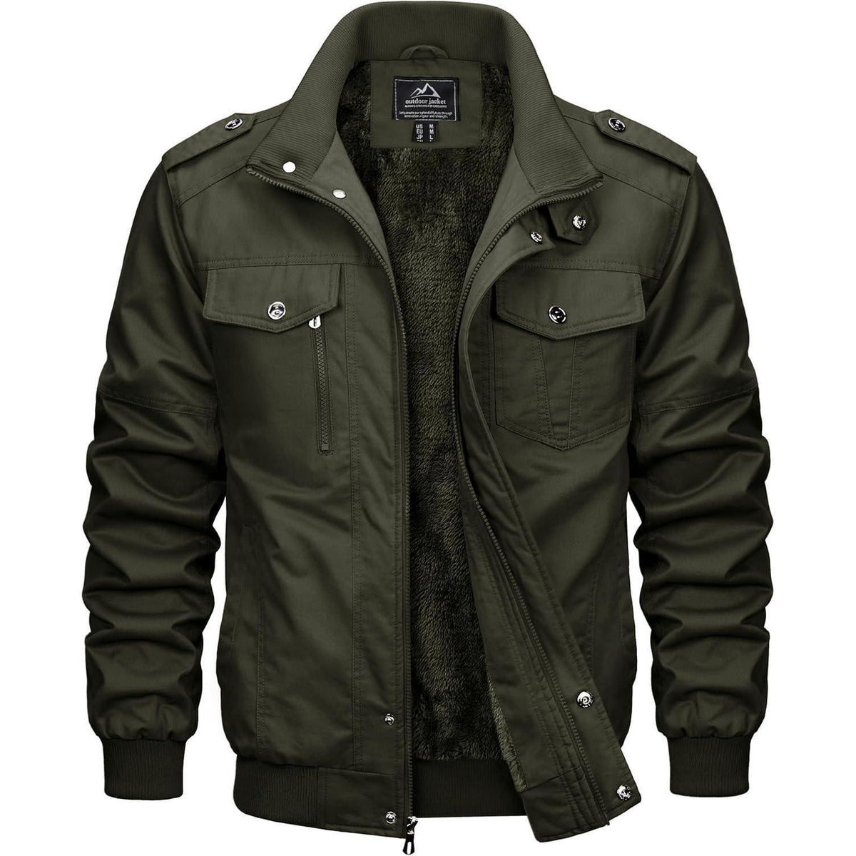 Herren Winterjacke Warm Gefüttert Fleecejacke Cargo Jacke Armygrün