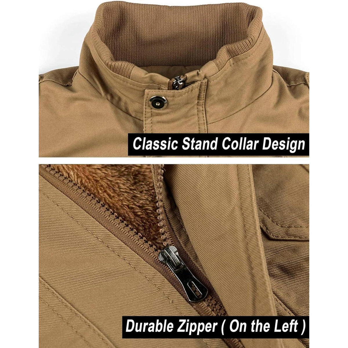 Herren Winterjacke Warm Gefüttert Khaki S