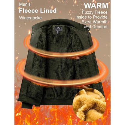 Herren Winterjacke warm gefüttert mit Taschen, Armeegrün