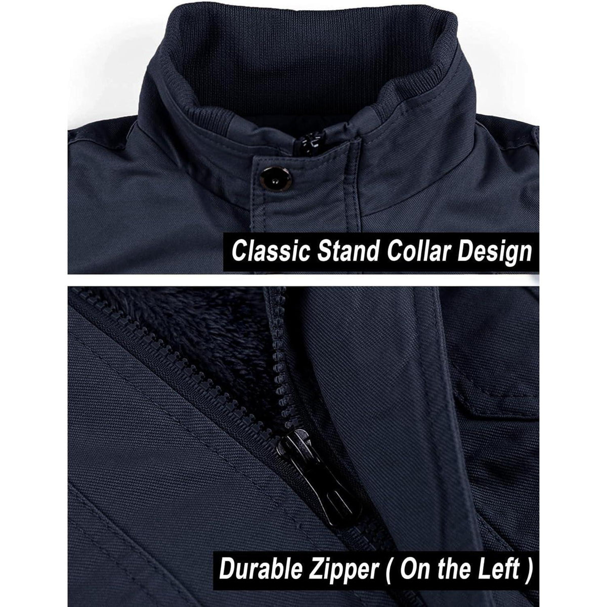 Herren Winterjacke gefüttert Fleecejacke Cargo Jacke Dunkelblau