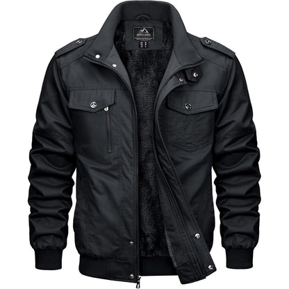 Herren Winterjacke Warm Gefüttert mit Taschen L Schwarz