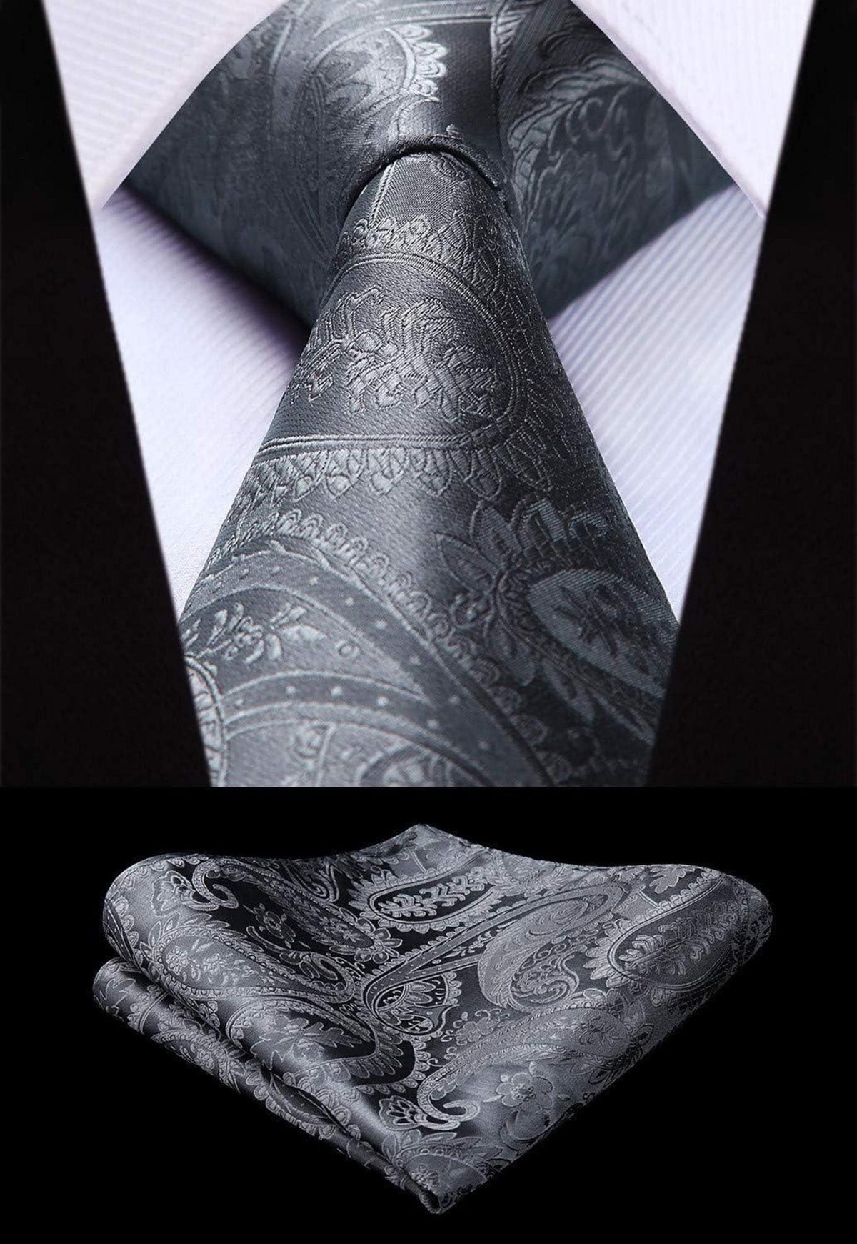 Herren Weste Paisley Floral Jacquard Krawatte Set Grau XS