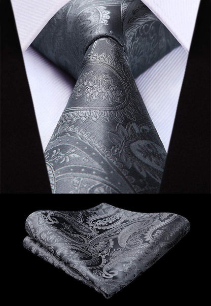 Herren Weste Paisley Floral Jacquard Krawatte Set Grau XS