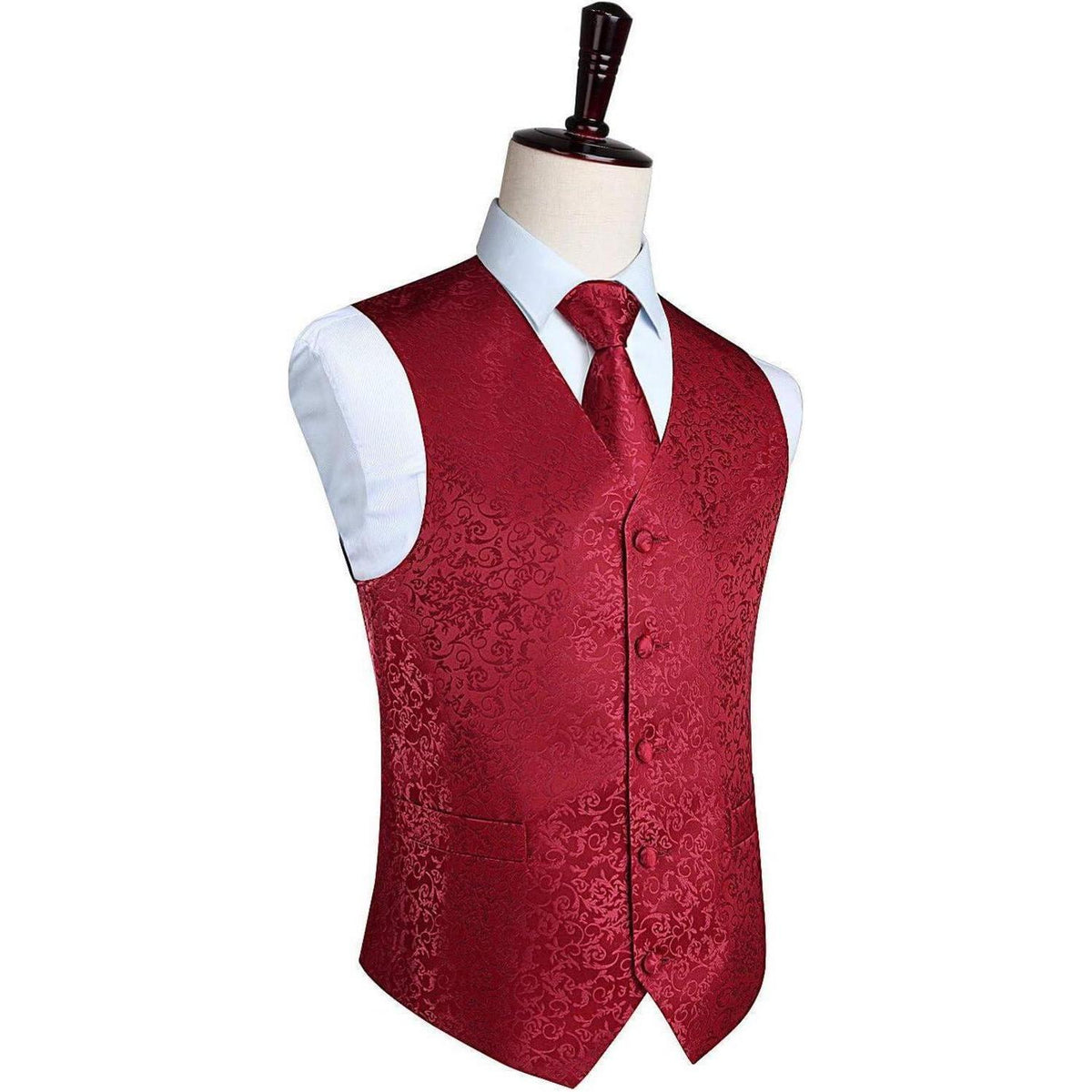 Herren Weste Krawatte Einstecktuch Set Jacquard Burgunder 3XL