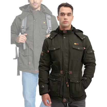 Herren Winterparka Fleecegefüttert Dunkeloliv