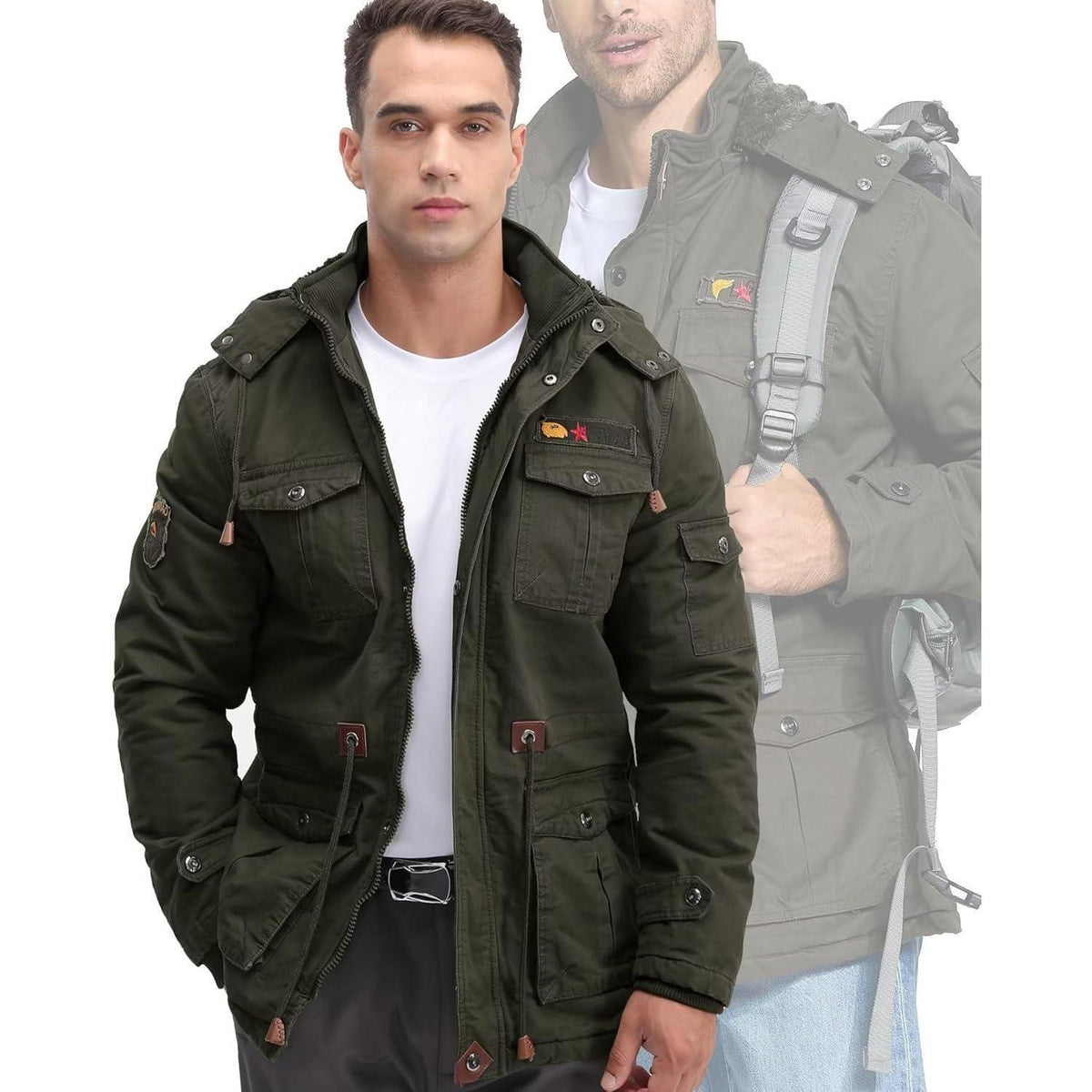 Winterparka Herren Fleecegefüttert Dunkeloliv Größe S