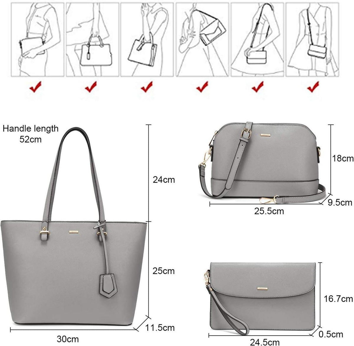 LOVEVOOK Damen Handtasche 4-teiliges Set Grau Synthetisches Leder