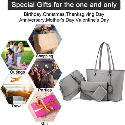 Handtasche Damen Shopper Schultertasche Umhängetasche Geldbörse Grau