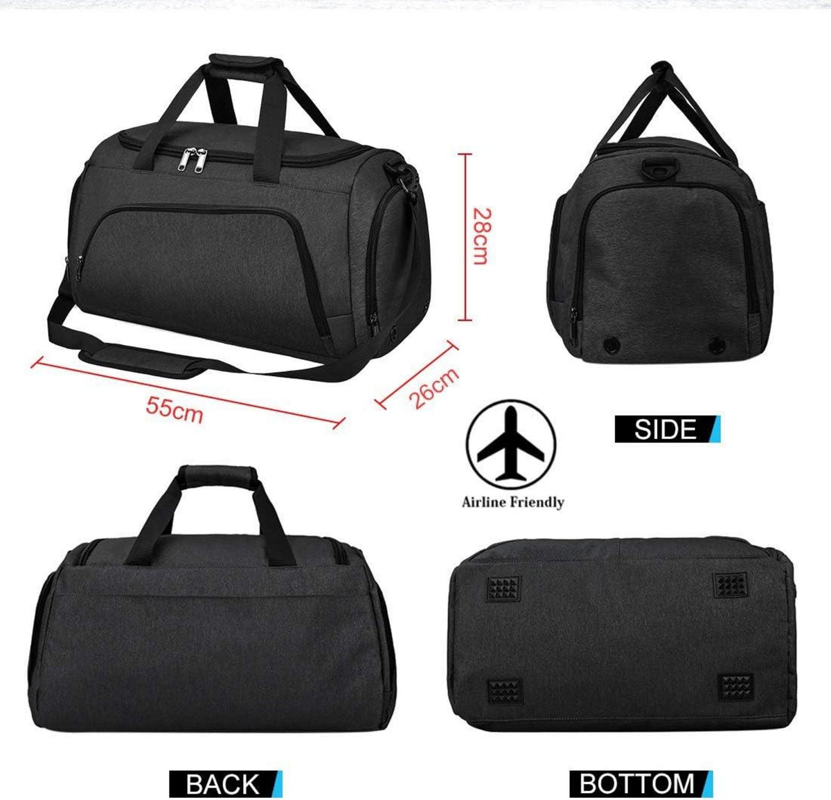 Sporttasche Herren Damen Wasserdicht 40L mit Schuhfach - Gym