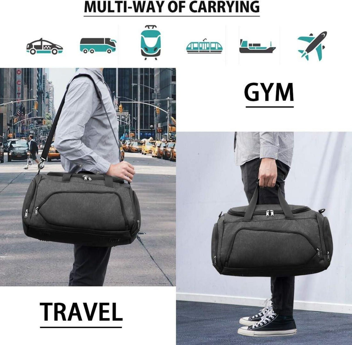 Sporttasche Herren Damen 40L Wasserdicht Fitness Reisetasche mit Schuhfach