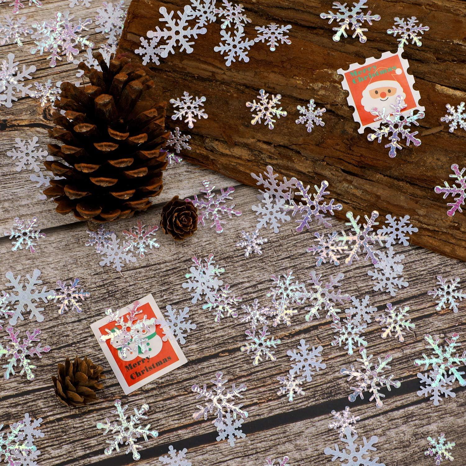 300 Stück Weiße Schneeflocken Konfetti Winter Deko 3 Größen