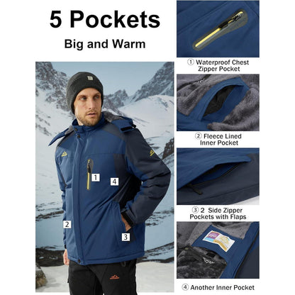 Herren Fleecejacke Winter Warm Gefüttert Skijacke Blau XL
