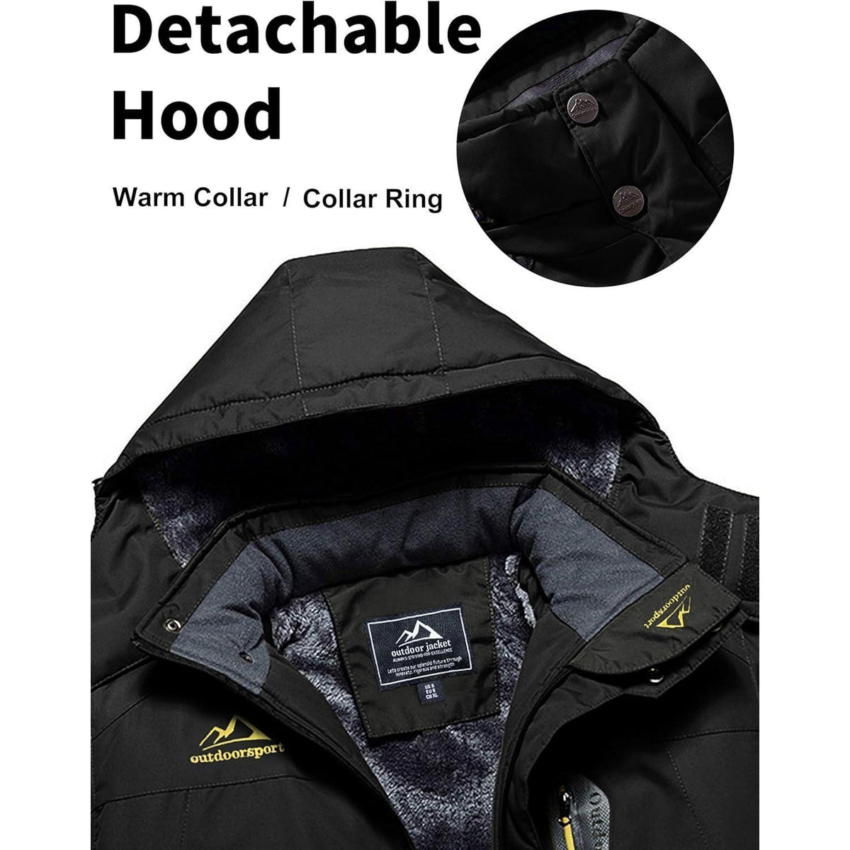 Herren Fleecejacke Winter Warm Gefüttert Skijacke Dunkel Schwarz M