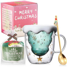 Doppelwandiger Glas Kaffeebecher Weihnachtsbaum