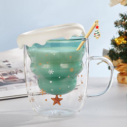 Doppelwandiger Glas Kaffeebecher Weihnachtsbaum Isolierglasbecher 300