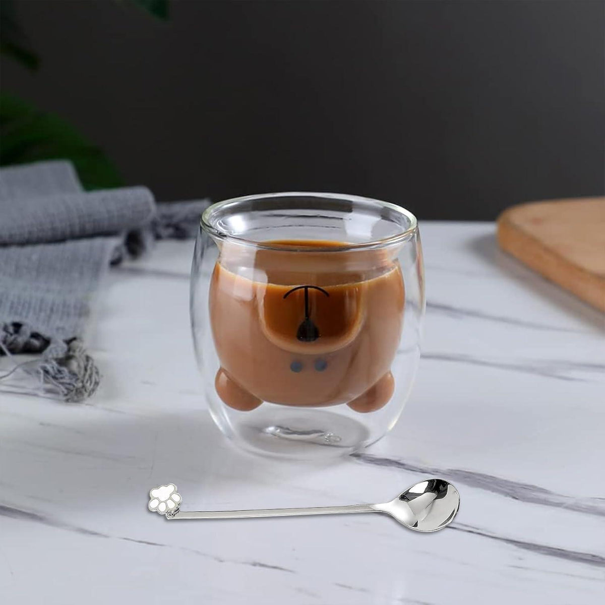 Doppelwandige Espressotassen 230-280ml Bär/Katze 2er-Set