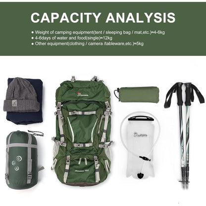 70L Trekkingrucksack Innenrahmen für Herren Damen, Camping