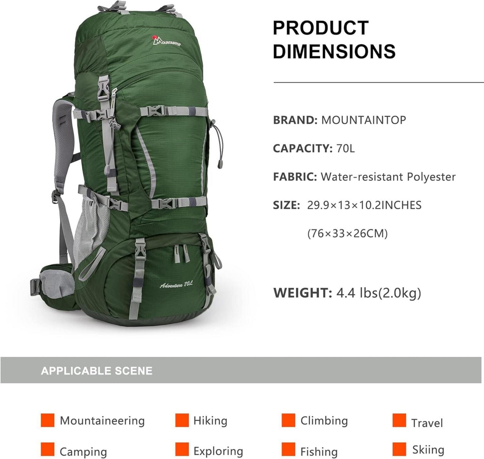70L Trekkingrucksack Innenrahmen für Herren Damen, Camping