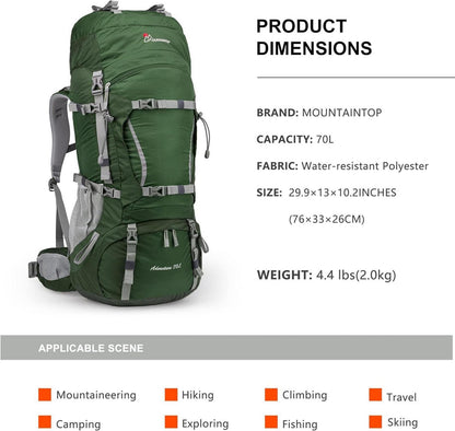 70L Trekkingrucksack Innenrahmen für Herren Damen, Camping