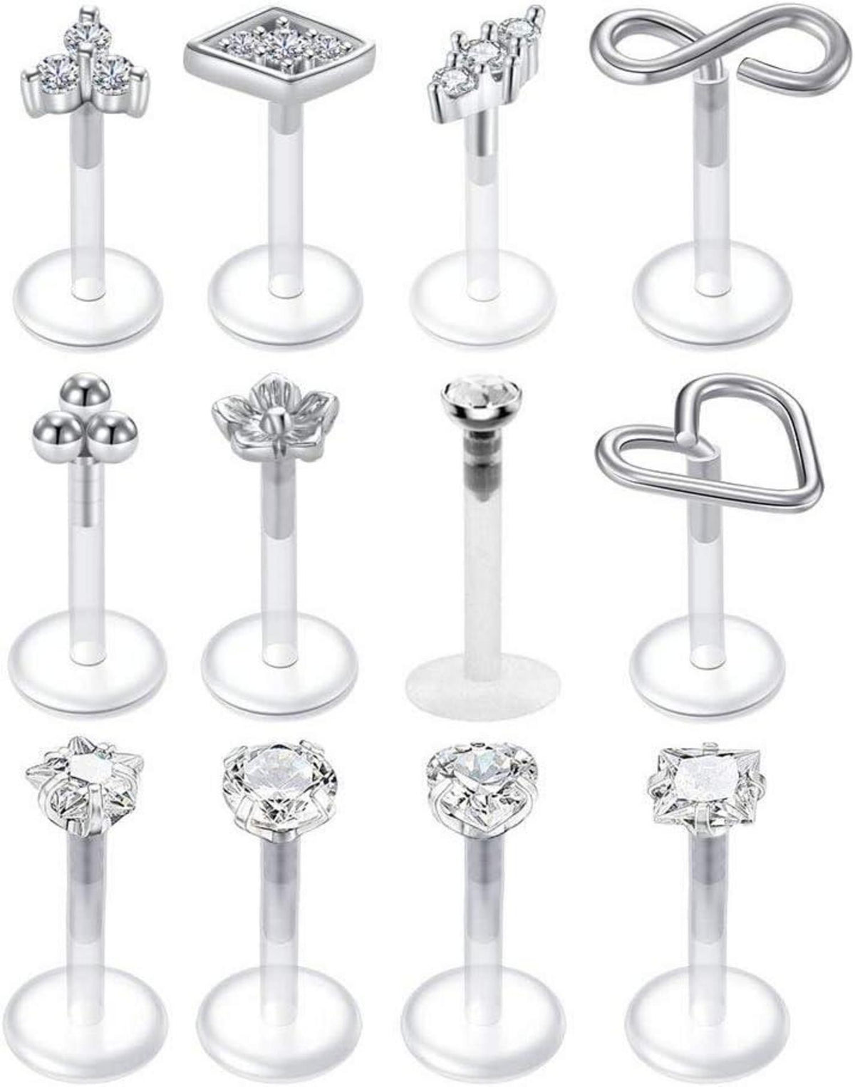 Klare Lippenpiercing Tragus Helix Ohrringe Labret 16G Acryl CZ Opal, 8