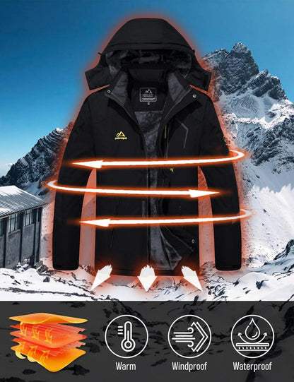 Winter Skijacke Fleece Softshelljacke Kapuze Schwarz 3XL