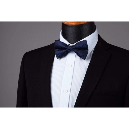 Herren Hosenträger Set Marineblau Kariert mit Fliege und Einstecktuch