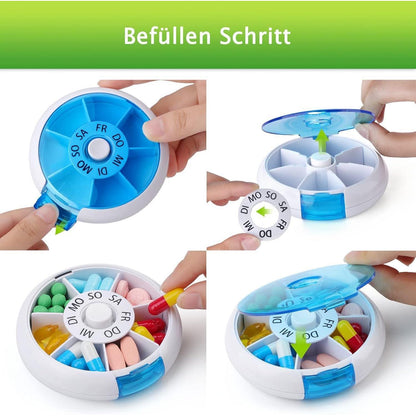 Opret Pillendose 7 Tage klein Medikamentenbox Rund Blau