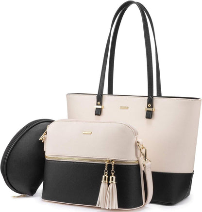 Schwarze Schultertasche Set groß mit 3 Taschen LOVEVOOK