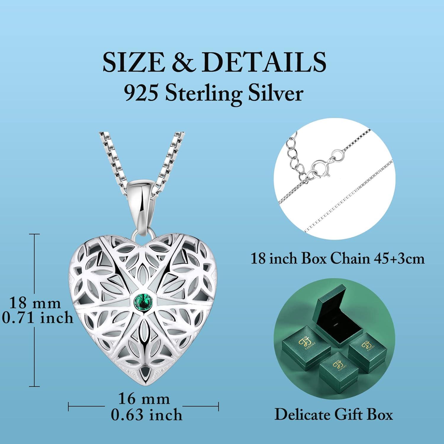 FJ Foto Medaillon Kette Damen 925 Sterling Silber Herz Opal Smaragd