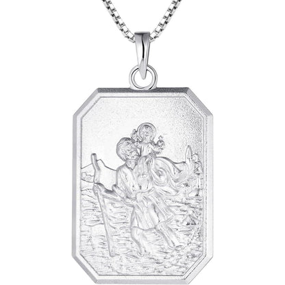 925 Sterling Silber Heiliger Christophorus Kette, Oval, 45+5 cm