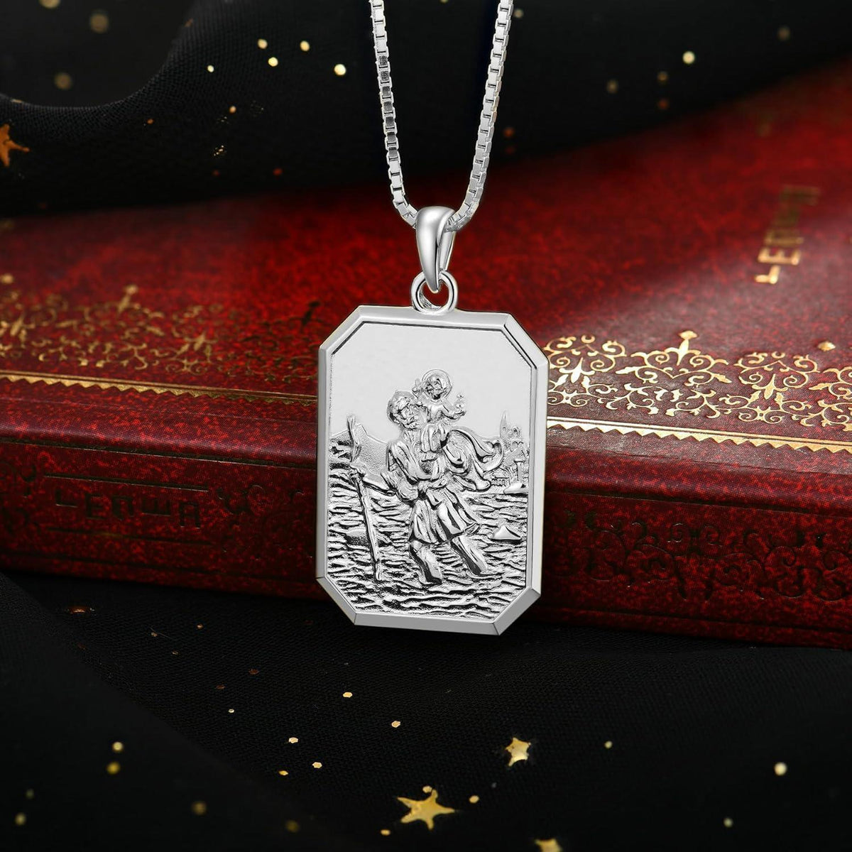 925 Sterling Silber Heiliger Christophorus Kette, Oval, 45+5 cm