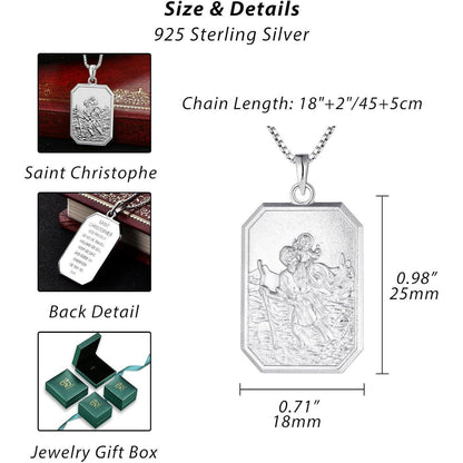 925 Sterling Silber Heiliger Christophorus Kette, Oval, 45+5 cm