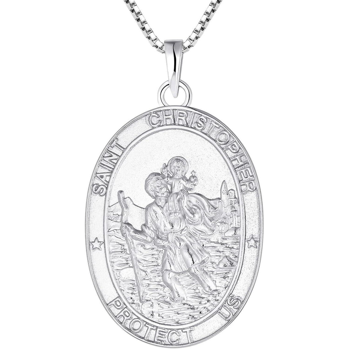 Heiliger Christophorus Kette Oval 925 Sterling Silber 18+2 Zoll