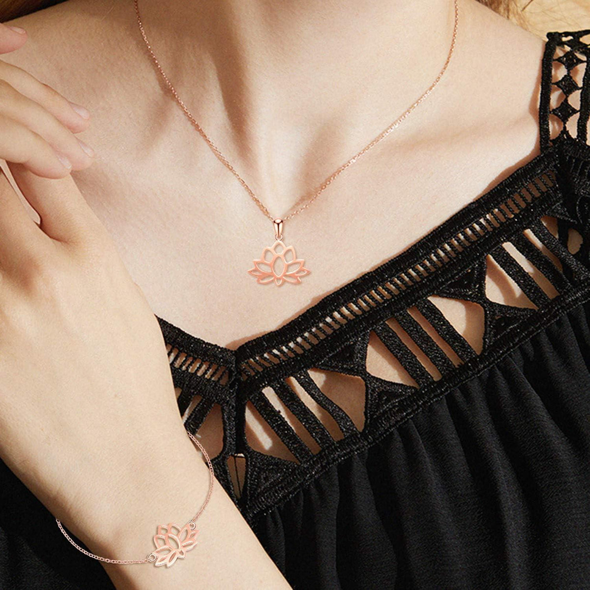 Yoga Lotus Flower Anhänger Halskette Silber Damen Mädchen Rosegold