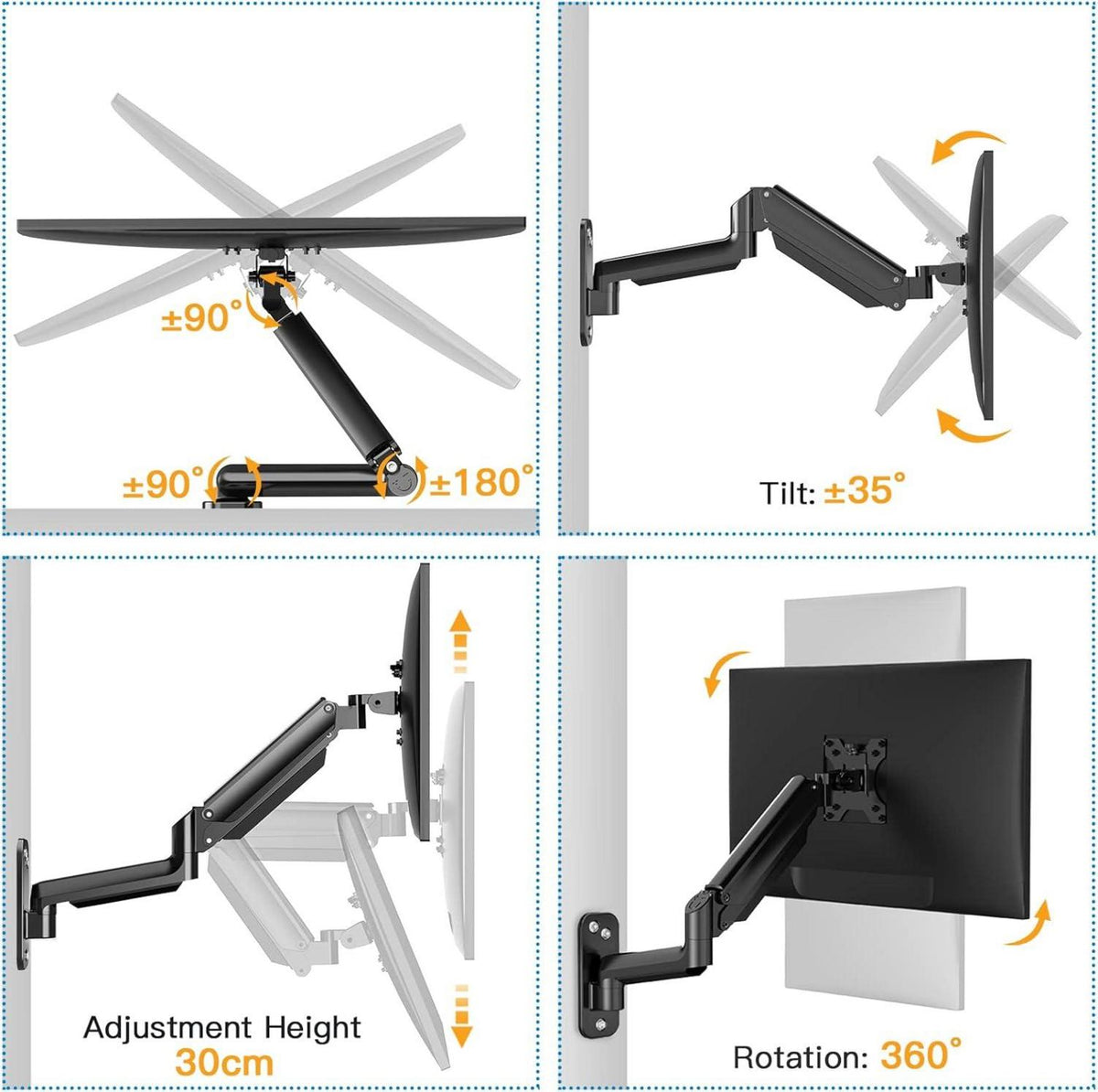 Monitor Wandhalterung 17-32 Zoll LED/LCD/TV Bildschirm, Gasdruckfeder Arm, VESA 75mm 100mm