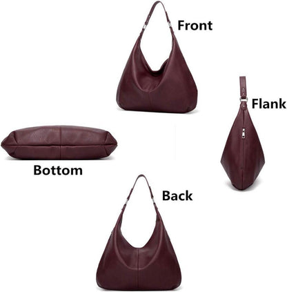 Vintage PU Leather Tote Bag Women's Hobo Shoulder Zipper Handbags