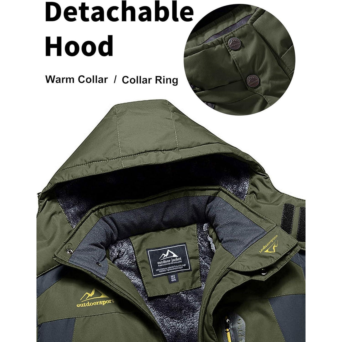 Herren Fleecejacke Winter Warm Gefüttert Skijacke Outdoor Armeegrün