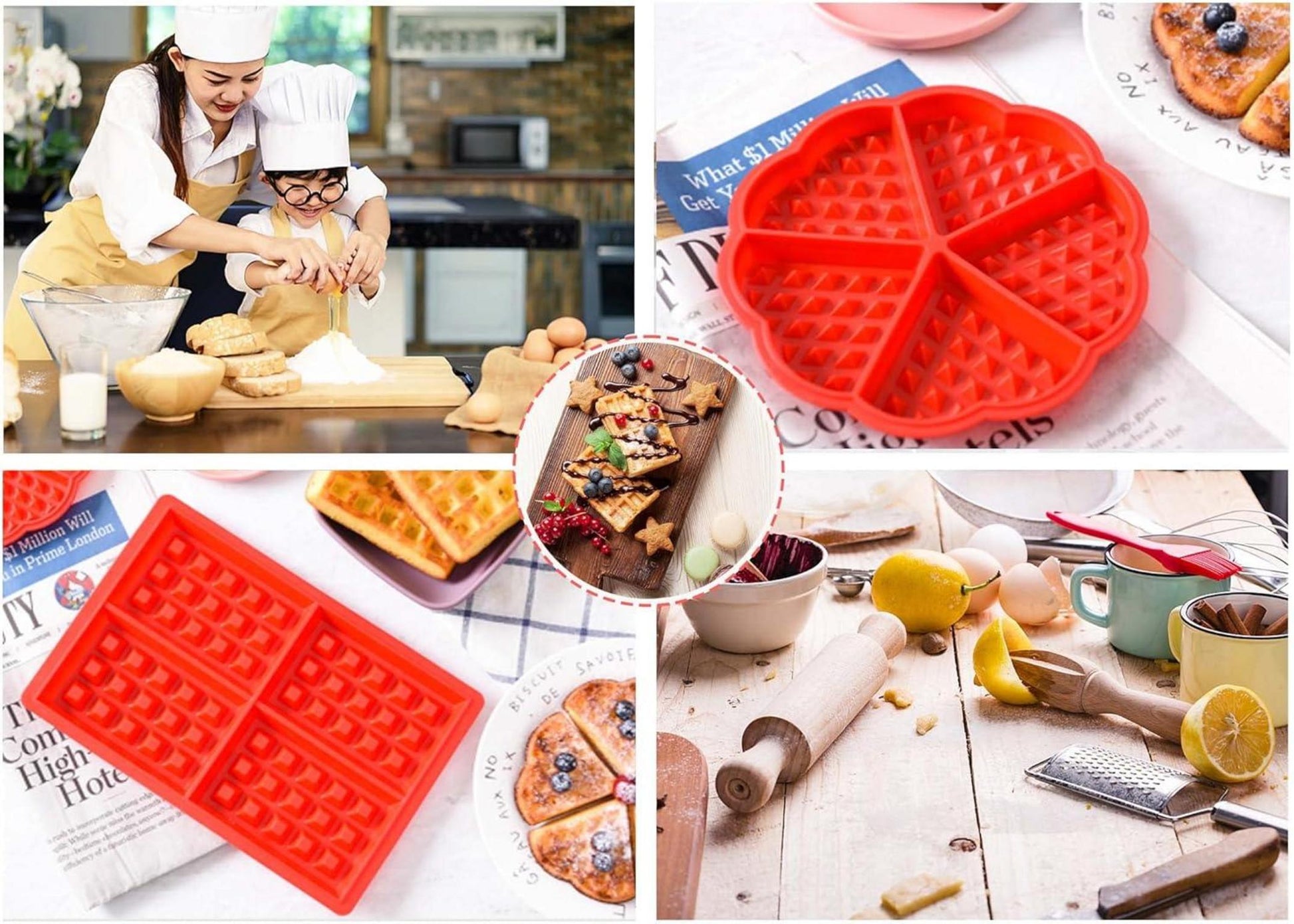 Silikon Waffelform Backform 4 Stück Schokoladen Süßigkeiten Formen Rot